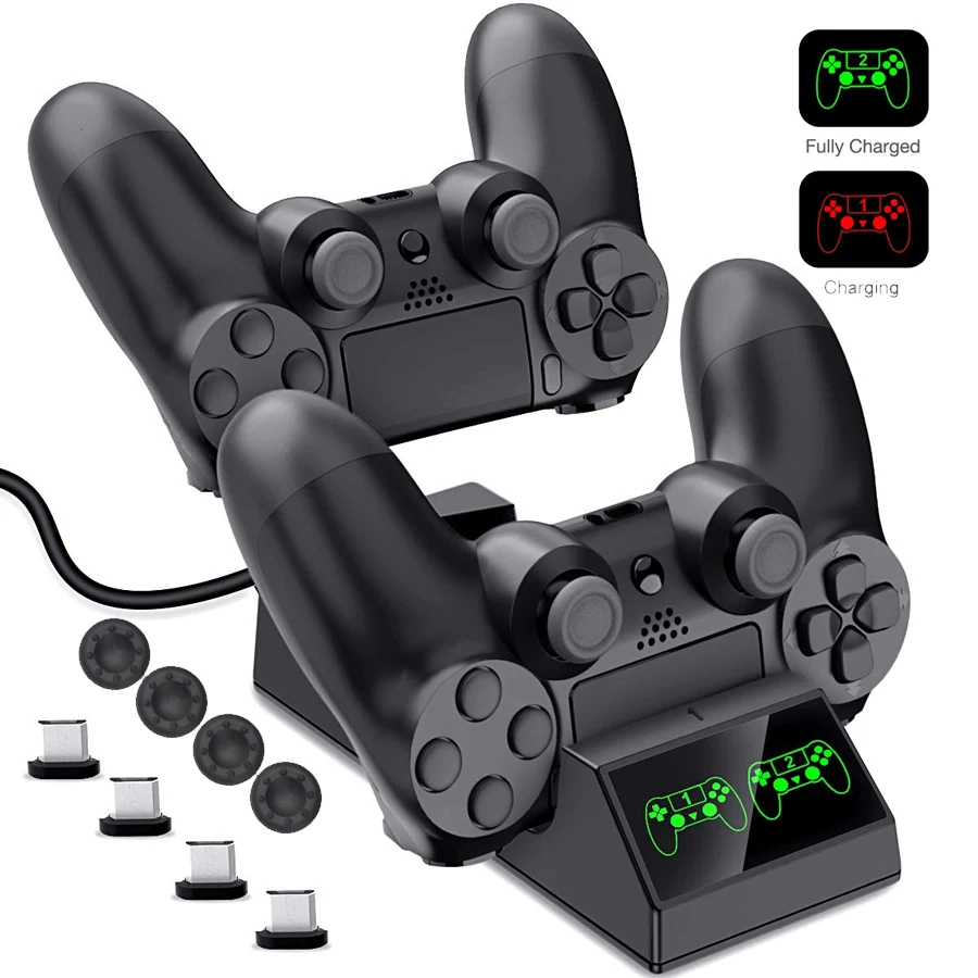 

PS4/Pro/Slim Dual Controller Charger Dock with 4 Micro USB Charging Dongles for Sony Playstation4 PS 4 Series Games Accessories