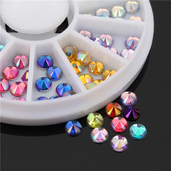 

120PCS in 12 Color 1 Wheel Sharp Bottom 4mm Round Colorful AB Sticker 3D Nail Art Acrylic Crystal Manicure Rhinestone