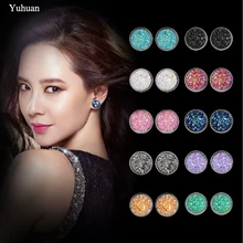

Yuhuan Cute Bling Stainless Steel Stud Earrings 14mm Round Frosted Resin Gem Earring for Women 2018 Fashion Harajuku Jewelry