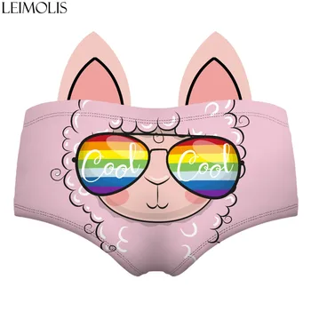 

LEIMOLIS llama rainbow pink funny print sexy hot ear panties female kawaii Lovely underwear push up briefs women lingerie thongs