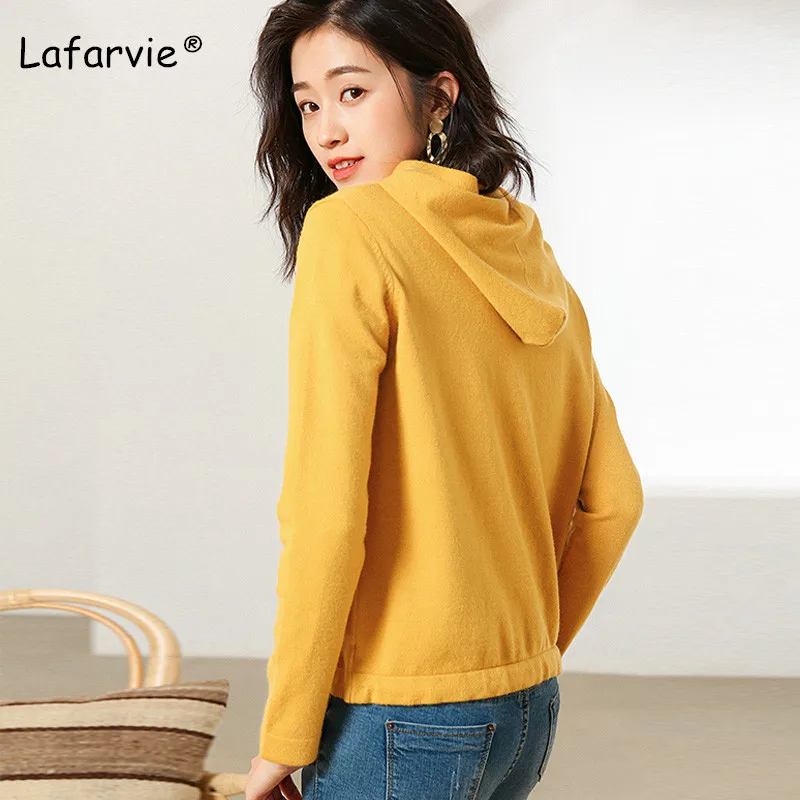 Lafarvie Spring Autumn Plus Size Knitted Hooded Cardigan Sweater Women Long Sleeve Casual Sweater Female Solid Color Oversize