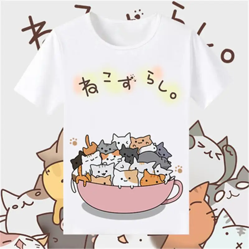 Женская футболка Kawaii с коротким рукавом, летние топы в стиле Лолиты, Япония, аниме, повседневная, кошка, графическая, Vogue, Kawaii, футболка для девочек, милый кот, блуза - Цвет: cat11