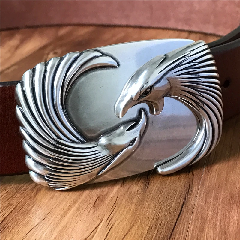 TOP Quality Eagle Head Belt Buckle Super Thick Genuine Leather Luxury Cowboy Belt Jeans Ceinture Homme
