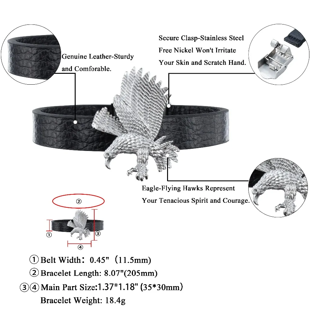 Мужской регулируемый кожаный браслет орла 4 цвета летающие браслеты с птицами скрытый Сейф из нержавеющей стали застежка браслет подарок для мальчика