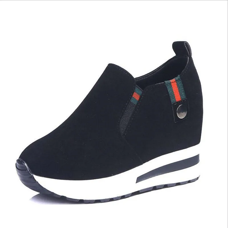 DIWEINI/Новинка года; женские повседневные кроссовки из флока на высоком каблуке; Цвет черный, красный; дышащая обувь на платформе для отдыха; обувь, увеличивающая рост - Цвет: Black