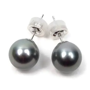

9-10MM Tahitian black pearl Earrings white gold