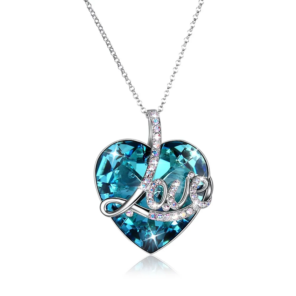 

INALIS Lady Luxury Necklaces Crystals from Swarovski 925 Sterling Silver LOVE Heart Pendant Sweater Chain Necklaces Wholesale