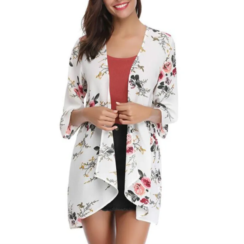 Womens Kimono Beach Cover Up Chiffon Cardigan Floral Tops Loose Capes