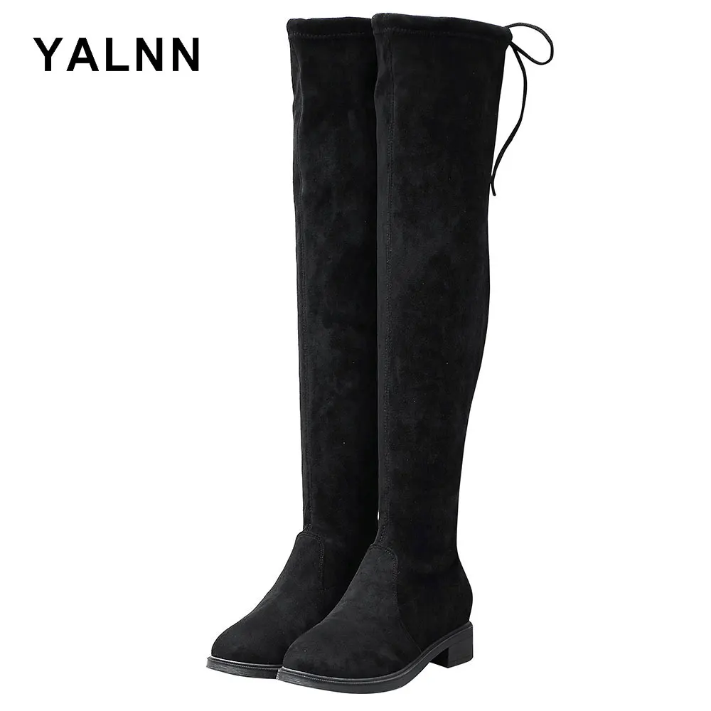 

YALNN Knee High Basic Boots Rubber Women Shoes Winter Women Booties Over Knee Boots Womens Boots Women Leather Fur Winter Shoes