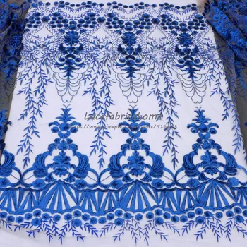 

New Blue/green/wine/black sequins on beige netting embroidered wedding/ evinging/show dress lace fabric 130cm by yard