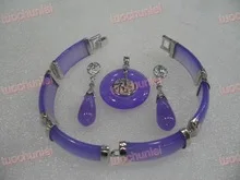 

Wonderful word gem Pretty Purple gem lucky Link Bracelet Pendants Necklace Earring Set Lovely women's jewelry