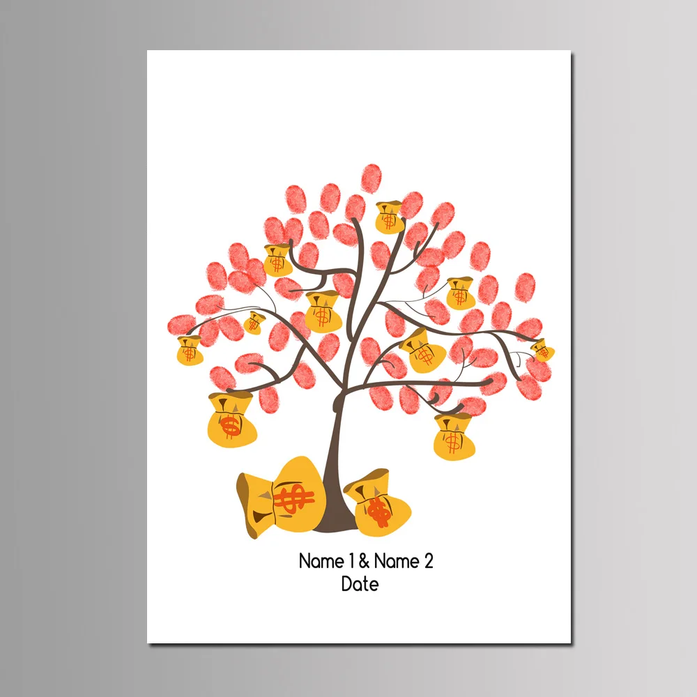 

2019 New DIY Money Tree Annual Meeting Fingerprint Signature Guest Book Wedding Party Decoration Printed Canvas Painting 50*70cm
