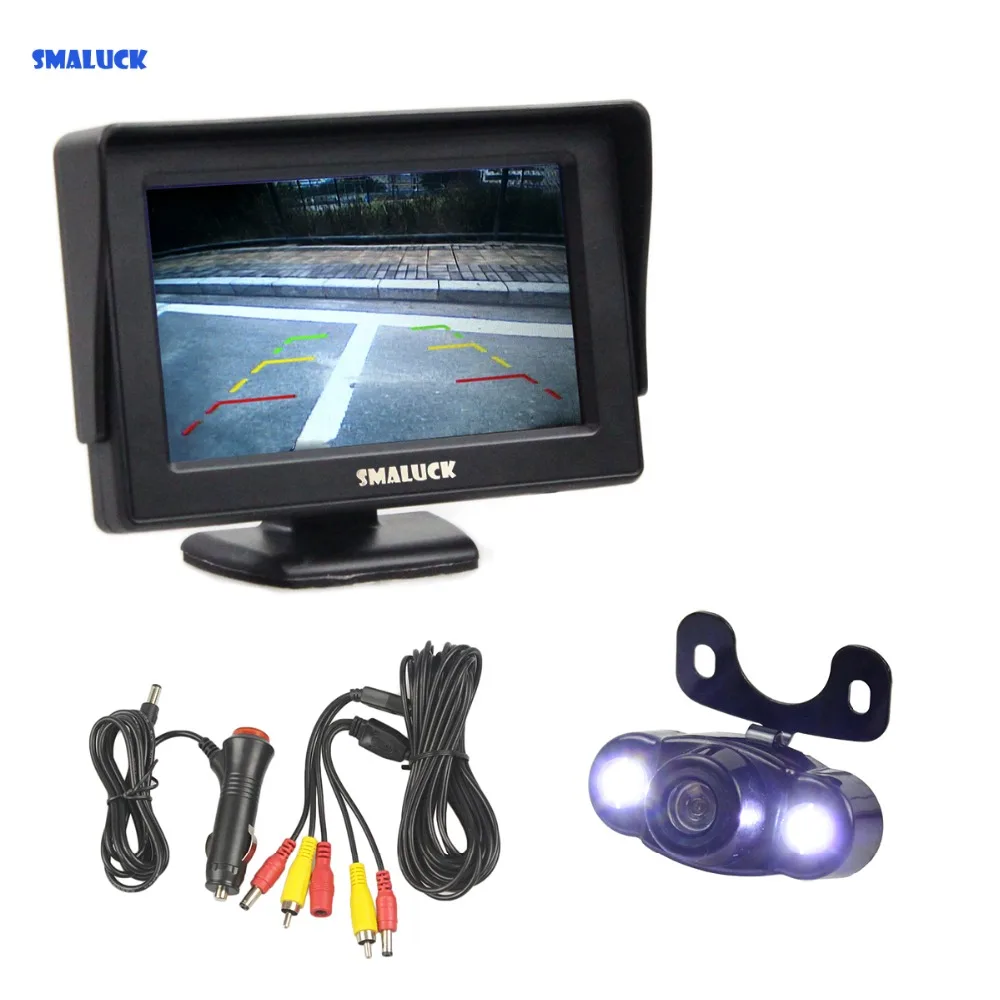

SMALUCK 4.3inch TFT LCD Car Monitor + Backup Waterproof LED Color Night Vision Rear View Car Camera Parking System Kit