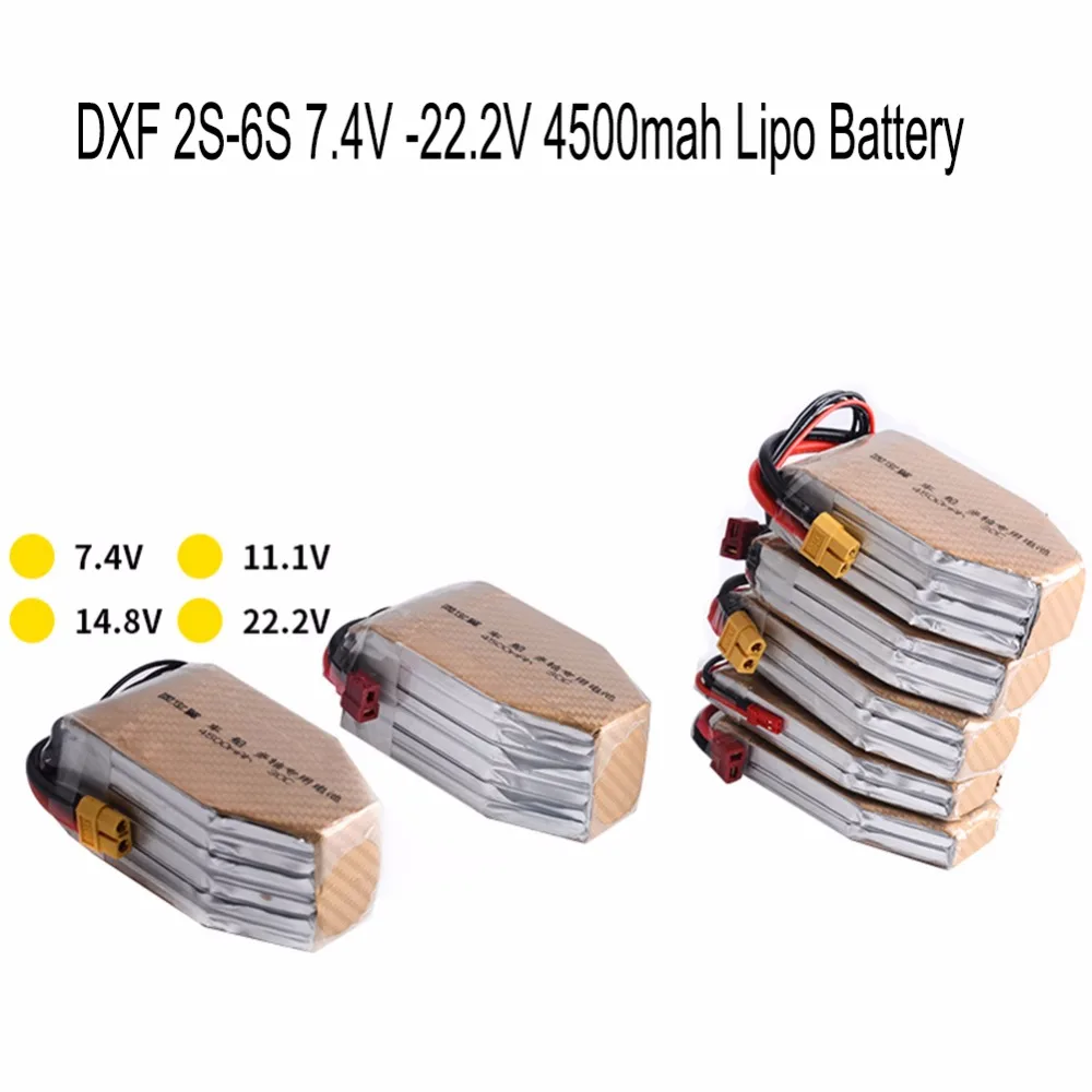 

GTFDR Lipo Battery 7.4V 11.1V 14.8V 22.2V 4500mAh 30C High Capacity,T plug for RC Quadcopter Rc Drones Car Boat Airplane