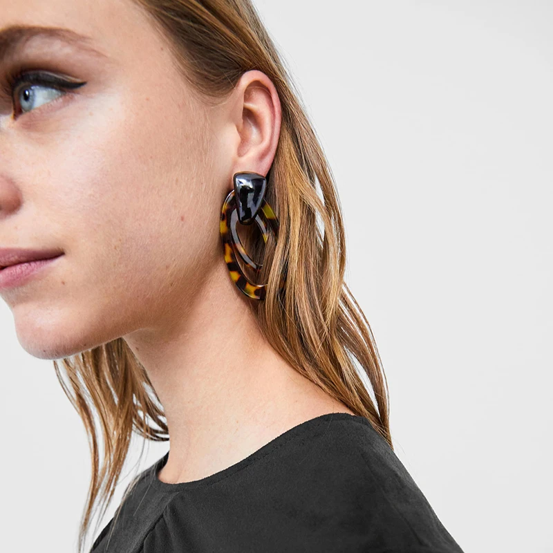 Dvacaman ZA 2019 Geometric Leopard Print Resin Drop Earrings Long Dangle Earrings Women Party Statement Jewelry Gifts Wholesale