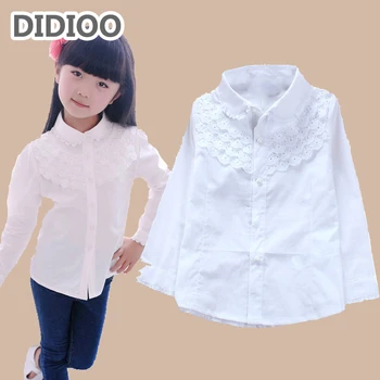 

School uniform children white blouse for girls blouses cotton long sleeve girls shirts lace tun-down clollar big kids clothes