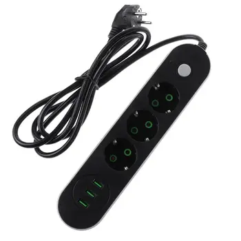 

EU Plug Smart USB Power Strip 3 USB 3-Outlet Wall Socket Overload Home Protector