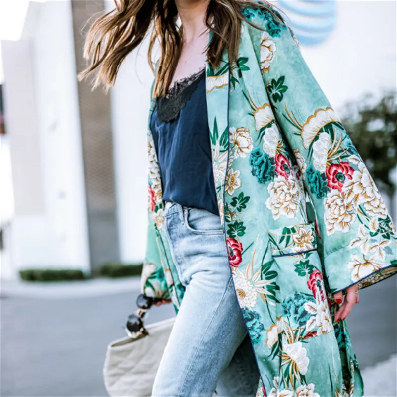 Plus Size S3xl High Street Jacket Floral Printed Loose Coat Women Long