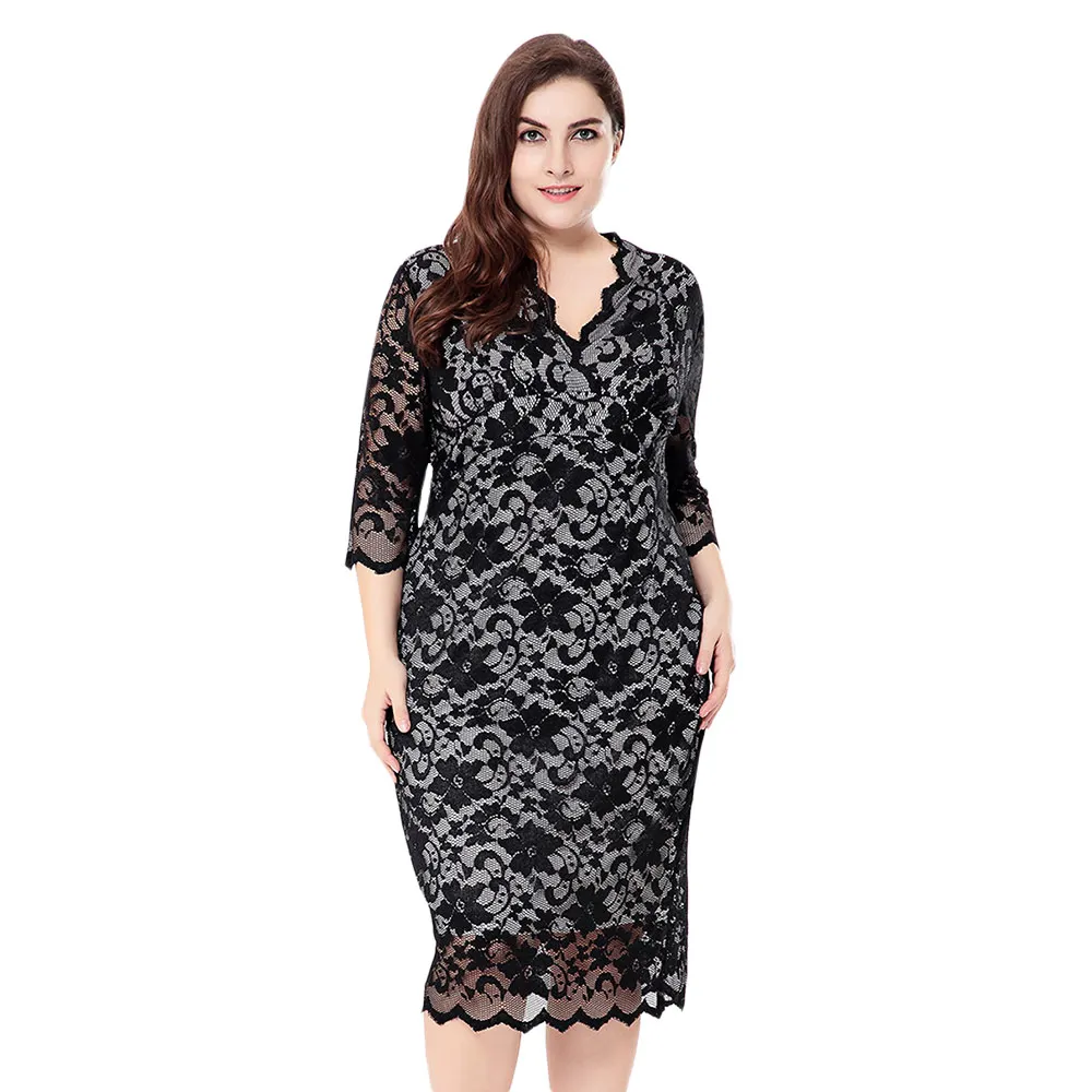 Aliexpress.com : Buy LNAGSTAR Women Plus Size Dress Sexy V Neck 3/4 ...