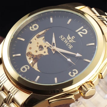 

New Luxury Brand SEWOR Men's Watch Skeleton Full Steel Auto Mechanical Watches Business Wristwatch Big Clocks Relogio Masculino