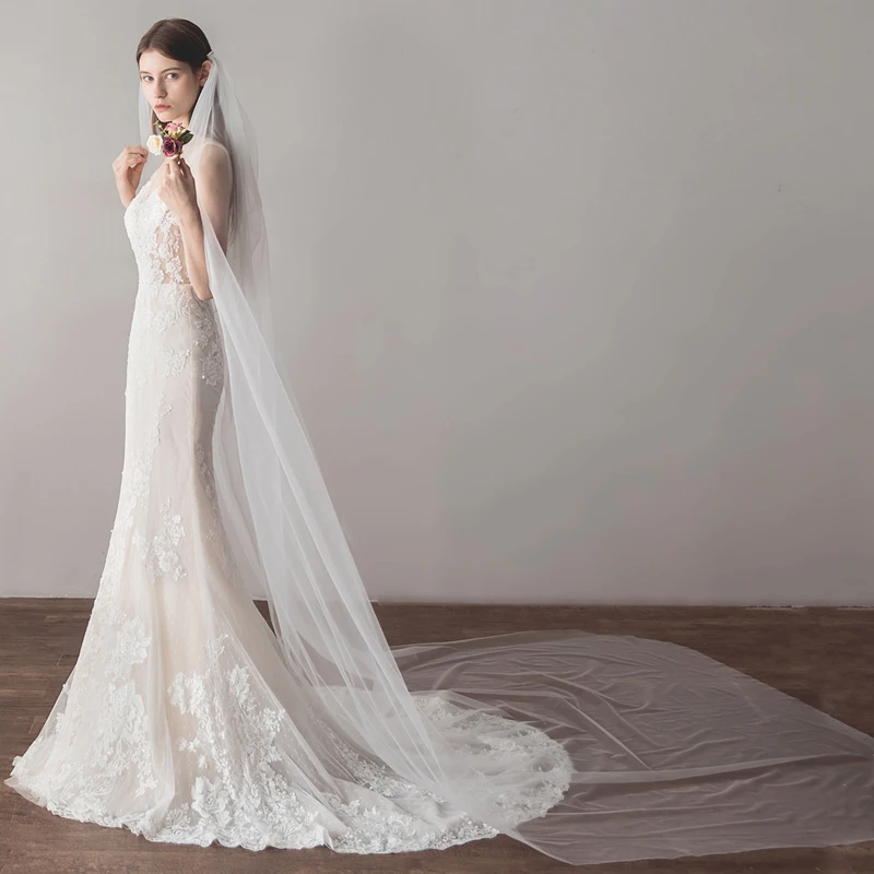 SLBRIDAL Кристаллы Свадебные соборы или Королевский кот вуали с гребни невесты Фата свадебная одежда аксессуары для невесты Mariage женщин