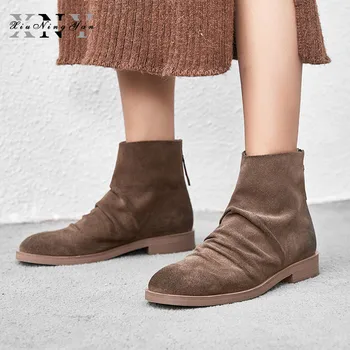 

XiuNingYan 2019 New Fashion Women Sexy Ankle Boots Soft Cow Suede Women Boots Flat Plus Size Boots Women's Shoes Autumn Boots