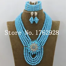 Потрясающий голубые Ювелирные изделия из кристаллов Африканский Свадебный комплект ювелирных изделий в нигерийском стиле свадебный комплект ювелирных изделий, c000342