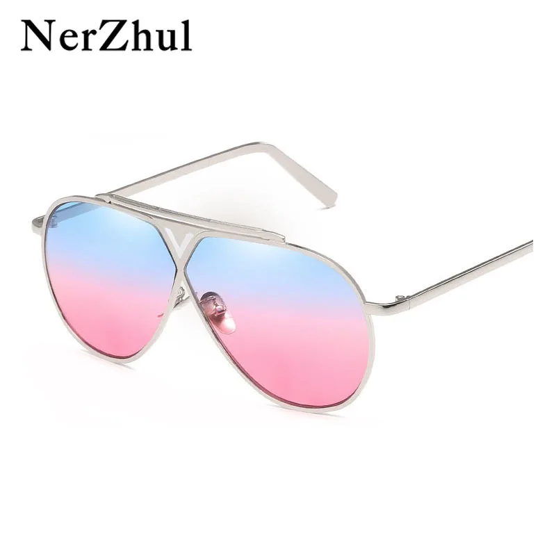 

NerZhul Unisex Blue Pink Gradient Sunglasses Mirror Retro Lunette De Soleil Femme Vegue Ladies Person Gothic Shades Glasses