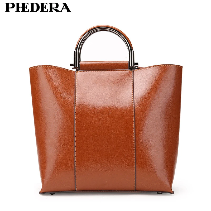 PHEDERA Europe Style Women Tote Bags High Quality Genuine Leather Female Handbag Simple Fashion Real Leather Brown Women Handbag phedera europe style women tote bags high quality genuine leather female handbag simple fashion real leather brown women handbag