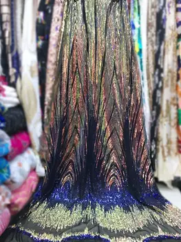 

2019 Latest French Nigerian Laces Fabrics High Quality Multicolor Sequins Tulle African Laces Fabric Wedding French Tulle Lace