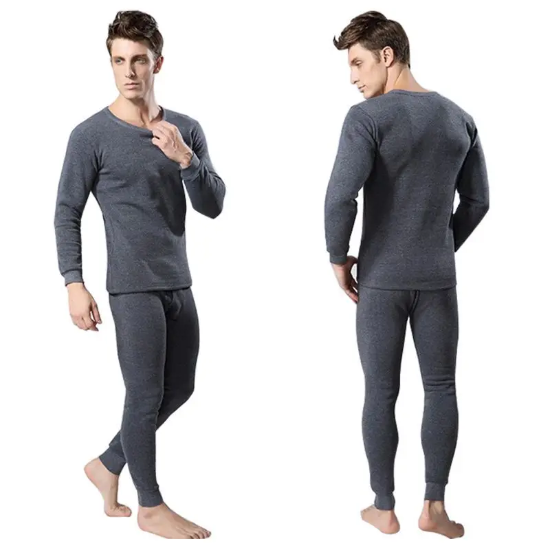 2Pcs Winter Warm Men Cotton Thermal Underwear Sets Long Johns Tops Bottom Wear