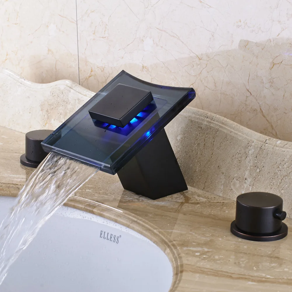 

Uythner LED Color Changes Bathroom Faucet Mixer Tap Deck Mounted For 8" Sink Faucet Tap