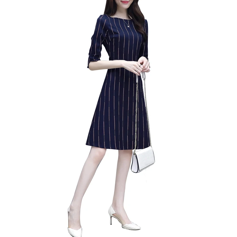

Summer Vintage Elegant Patchwork Round neck Striped Female vestidos Office A-Line Retro Women Dress New