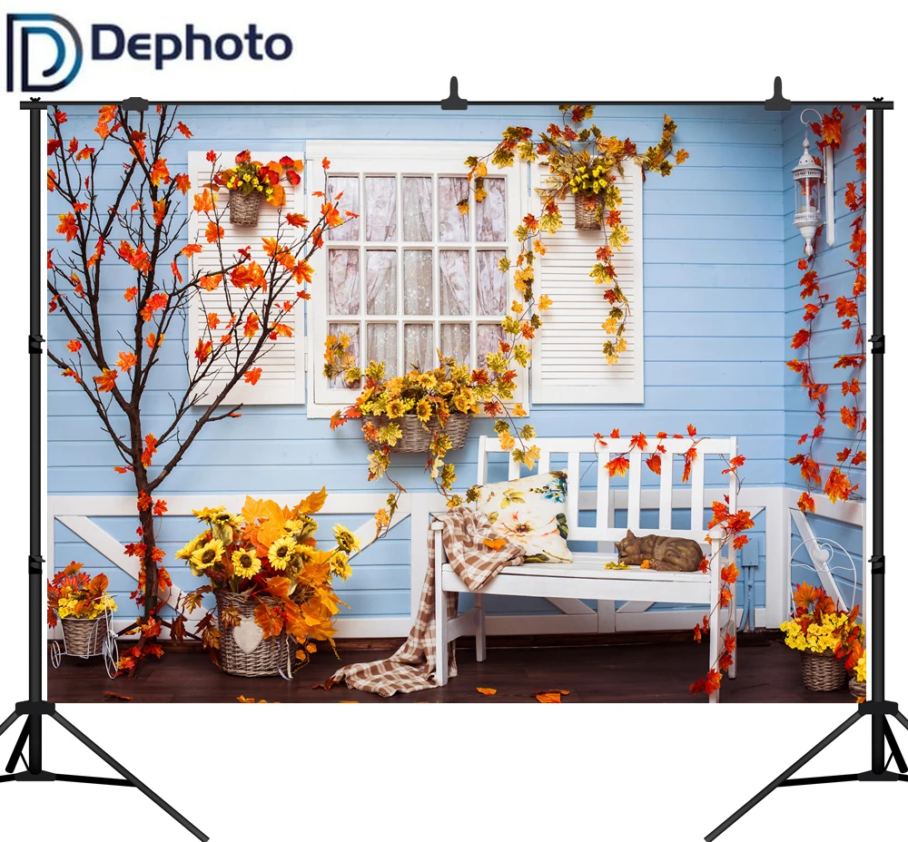DePhoto фон для фотосъемки осенний кленовый лист Подсолнух деревянная стена