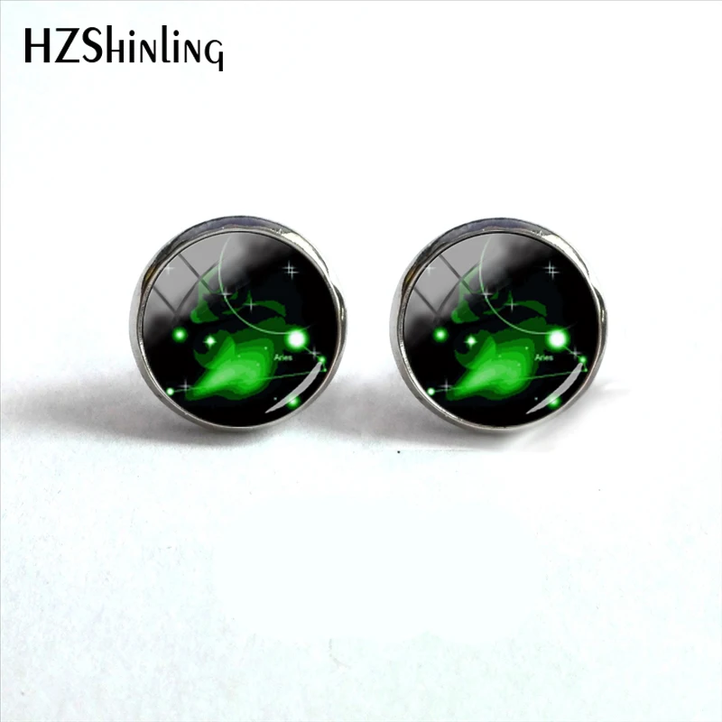 

12 Zodiac Colorful Horoscope Galaxy Bubble Sign Glass Cabochon Dome Silver Earring Jewelry Handmade Gifts For Women