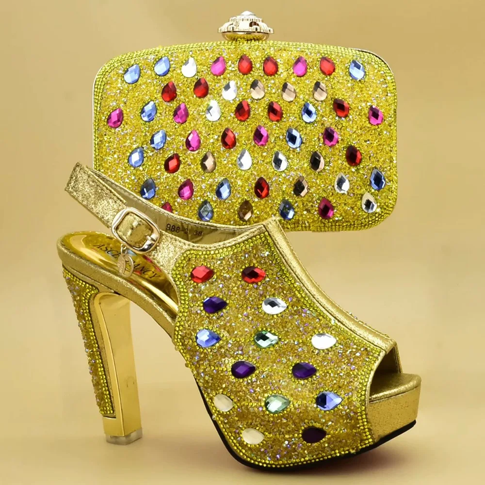 

Women Italian African Party Pumps Shoes and Bag Set Decorated with Rhinestone African Shoes for Women Nigerian Women Party Shoes
