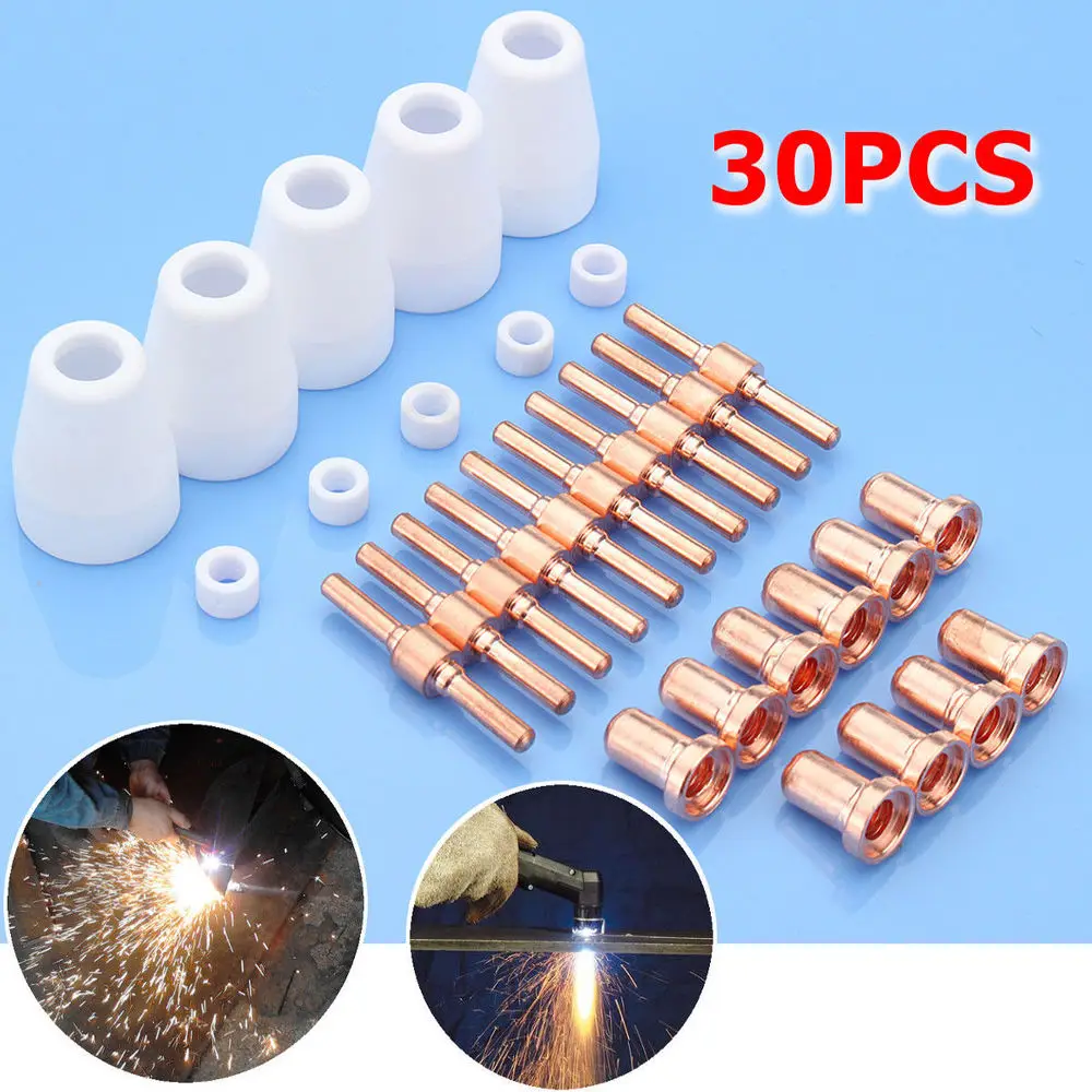 30pcs Thermal Plasma Cutting Consumables Spare Parts Kit Mayitr Plasma Cutter Electrodes Tip For BPS40 CUT30/40/50 CT416/520
