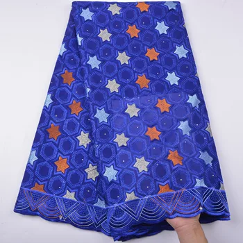 

Royal Blue Color Embroidered Swiss Voile Net Lace With Stones For Party & Wedding Latest Design French Net Lace With Stones1262B