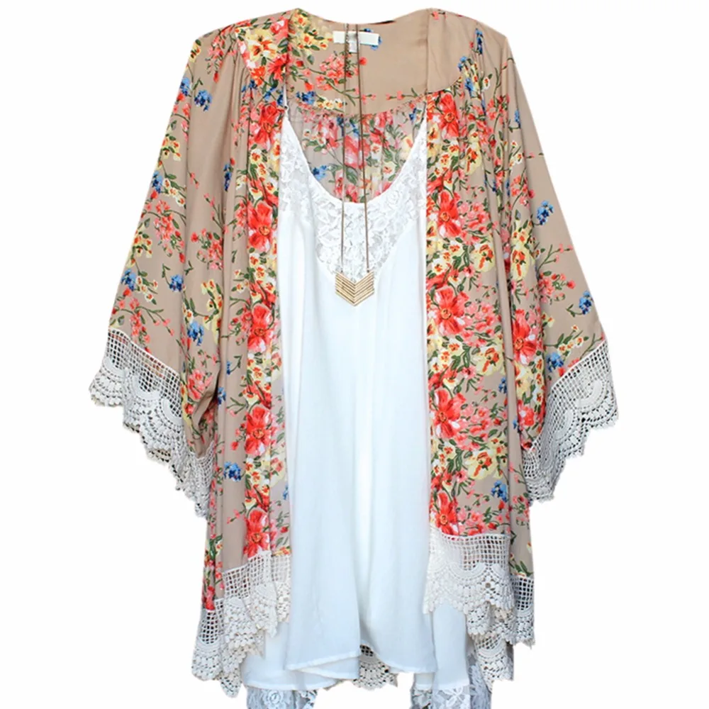 Kimono Gasa Tops Camiseta Caliente De Las Retro Mujeres Floral Traje Blusa InCOwYqC