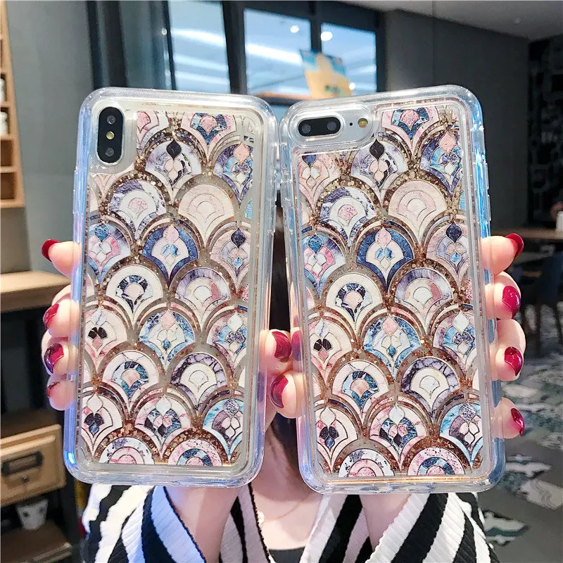 

Fish-scale pattern case For IPhone 7 Dynamic Quicksand Glitter Bling Soft TPU Case for IPhone 6 6S 7 8 Plus X XS MAX XR Cover