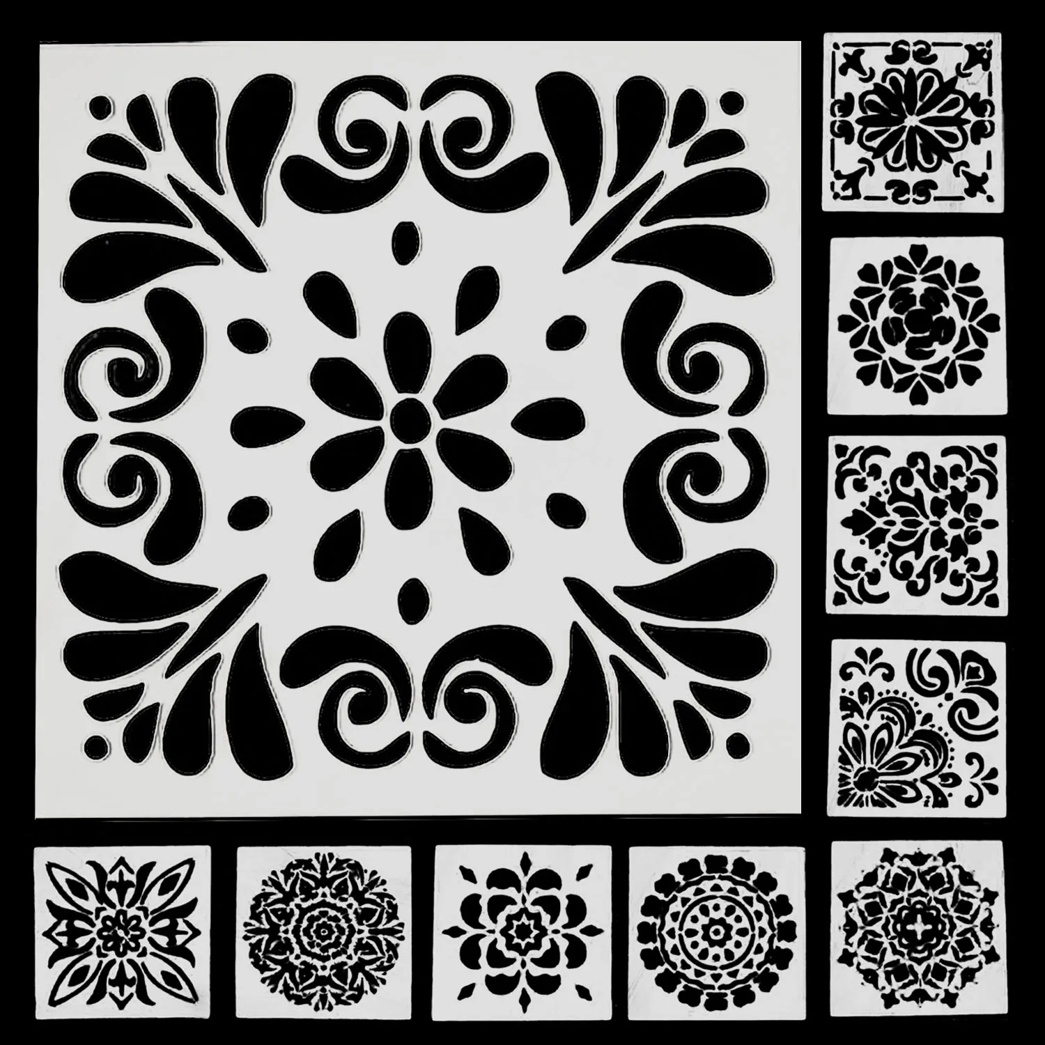 

10PCS 15x15cm Assorted Style Plastic Mandala Hollow Out Drawing Painting Stencils Templates for Furniture Wood Canvas Fabrics