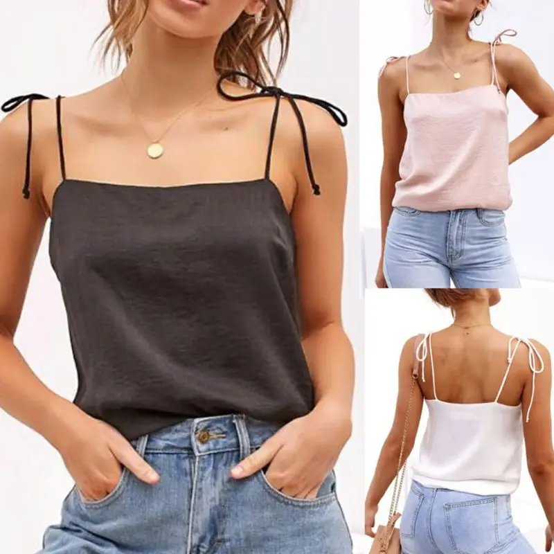 

Silk Sleeveless Tube Tank Top Bandage Shoulder Straps Camisole Sexy Backless Vest Tanks & Camis