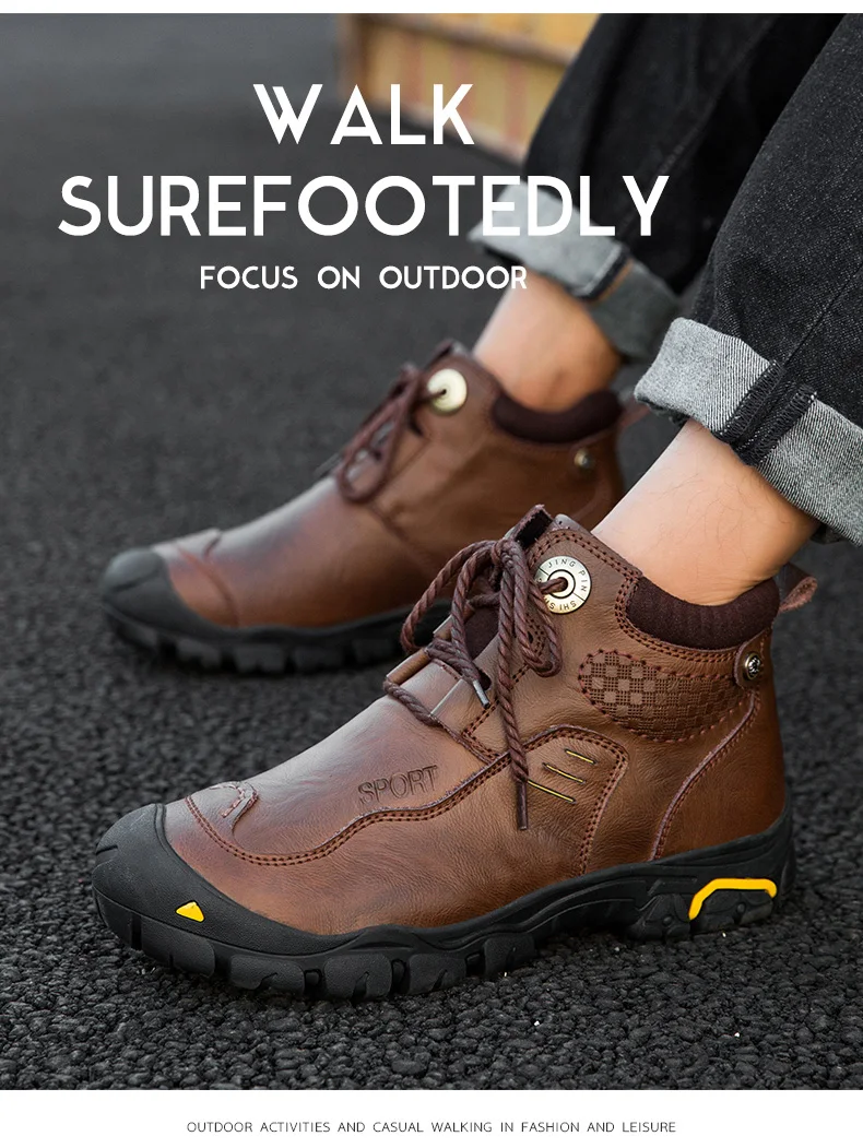 Warm Men Waterproof snow boots lace 