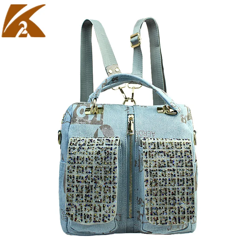

KVKY Backpack Women Denim Backpacks Female Multi-function Travel Shoulder Bag Lady Print Bagpack School Bags For Girls Mochilas