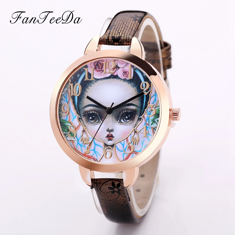 

FanTeeDa Brand Fashion Famous Watches Women Colorful Strap Quartz Dial Wristwatch Gold Dress Leather Alloy Female Casual Watch