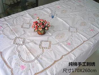 

Beautifully hand embroidered embroidered tablecloth cover pure cotton, American style 170X260Cm