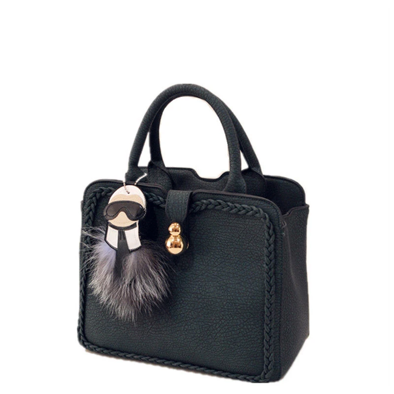 Designer PU Leather font b Handbag b font Cute Cartoon Ornament Knitting Edges Women Fashion Trendy