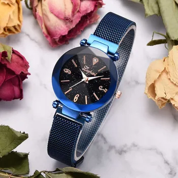 

Women Starry Sky Masonry Watch Mesh Magnet Strap Buckle Luxury Wrist Watch LXH