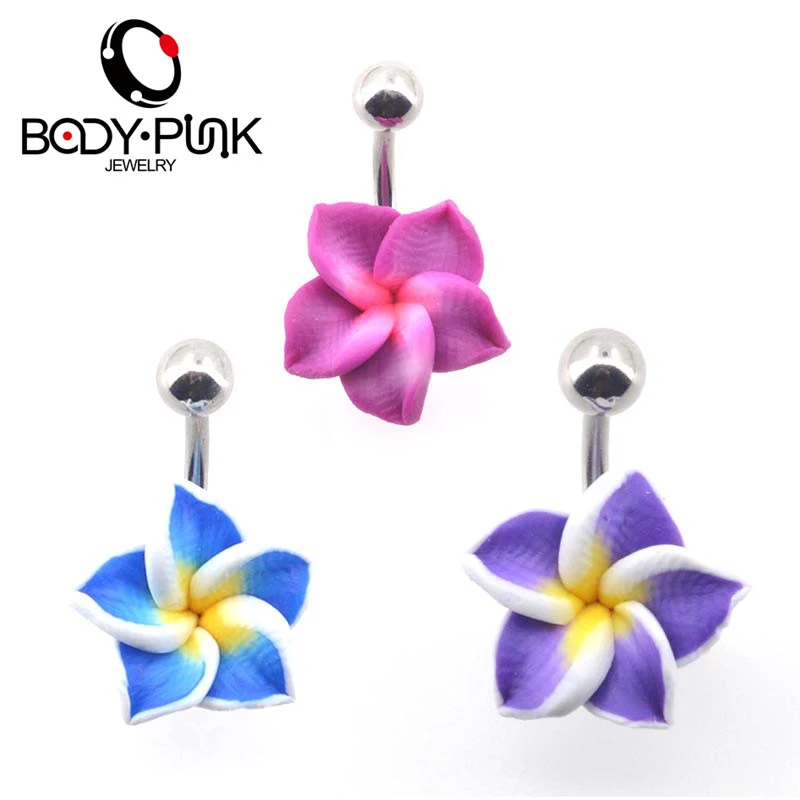 

New Arrival Trendy Clay hibiscus Belly Buttoning Dangle Navel Body Jewelry Piercings