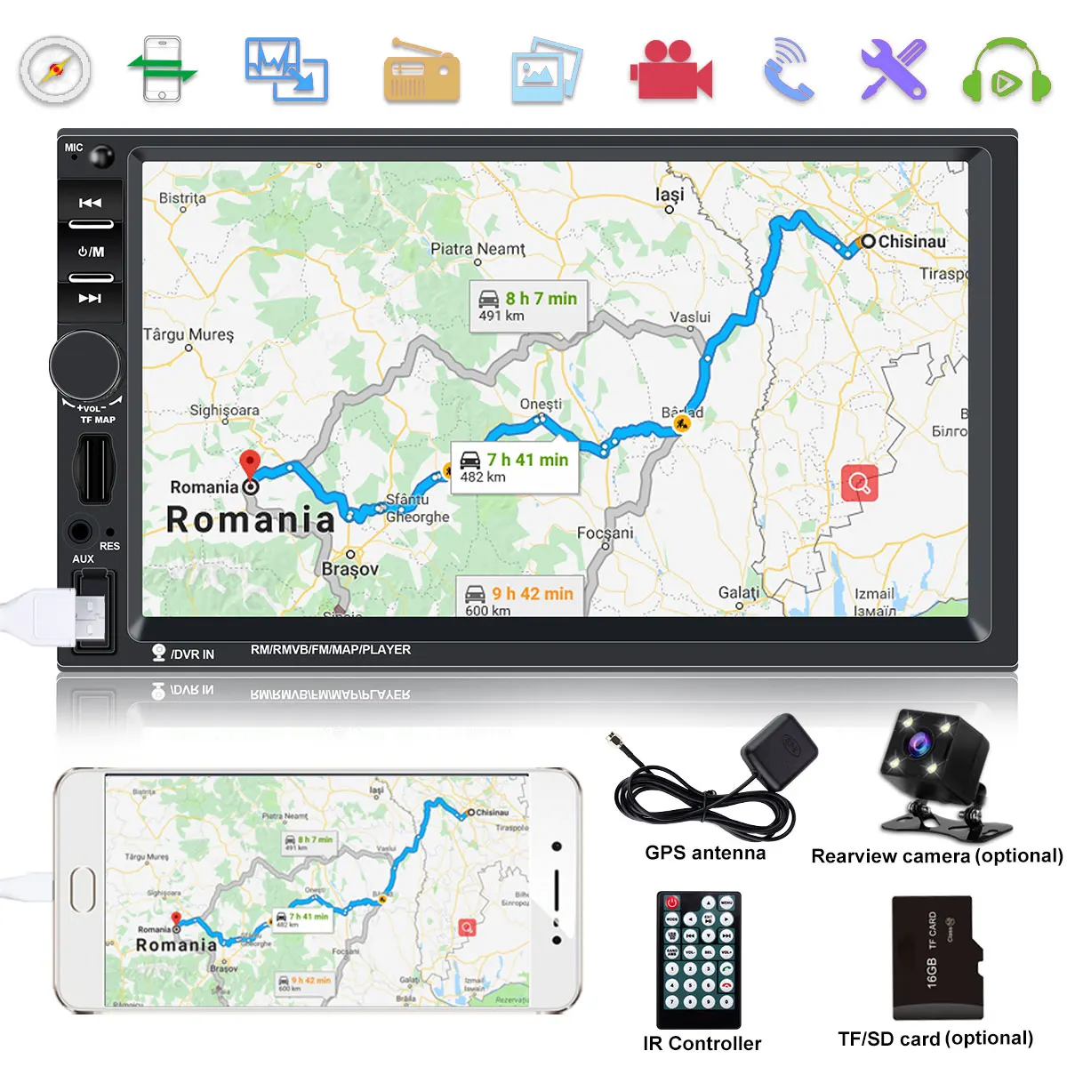 2 din gps навигация Радио авторадио автомобиля bluetooth multimidia камера заднего вида для